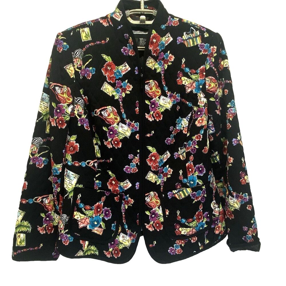 Requirements Women's Quilted Jacket Size M Full Zip Long Sleeve Black Artsy